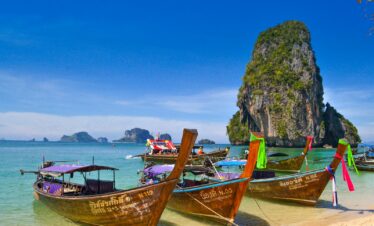 five brown wooden boats